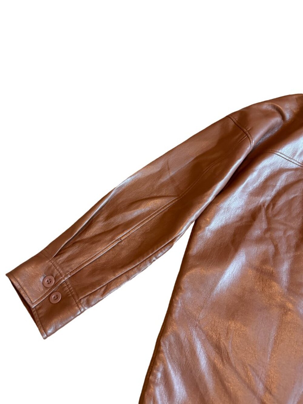 Aritzia Babaton Pelli Shirt Jacket Button-Down Brown Vegan Leather Size Medium - Picture 10 of 13